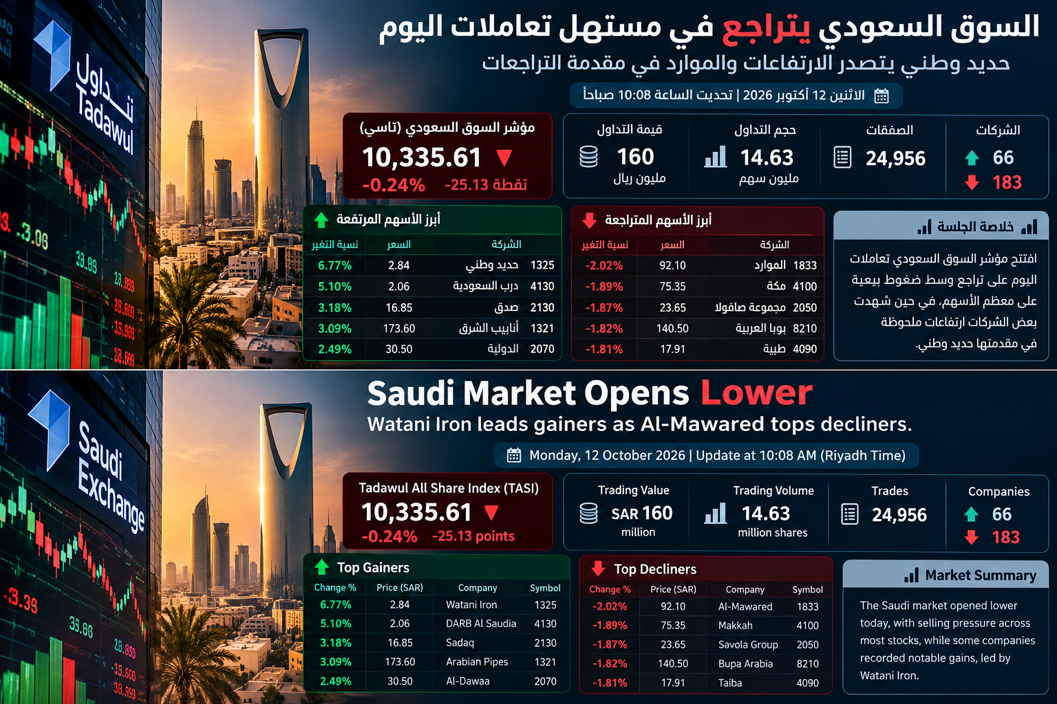 أبرز أخبار السوق السعودي اليوم 12 أكتوبر 2026.. تاسي وإعلانات الشركات وأحداث الأسبوع